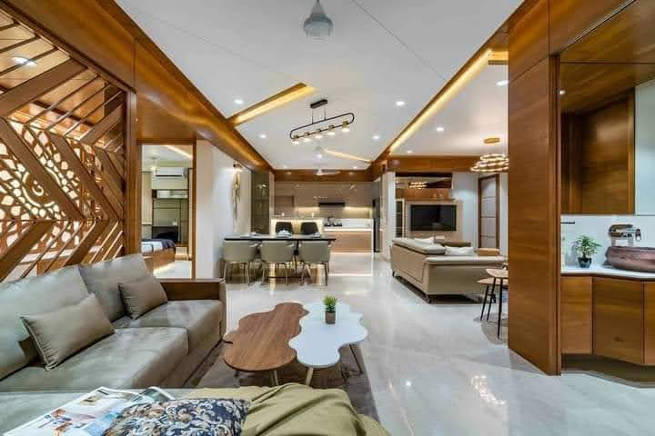 Minimalist Living Area with Concealed Media Storage & Floating Shelves - Execution #